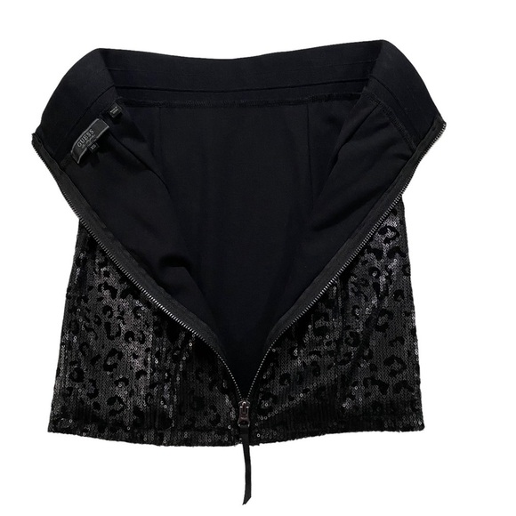 Guess Los Angeles Women Black Silver Sequin Leopard Chetah Full Zip Skirt Sz XS - Picture 6 of 7